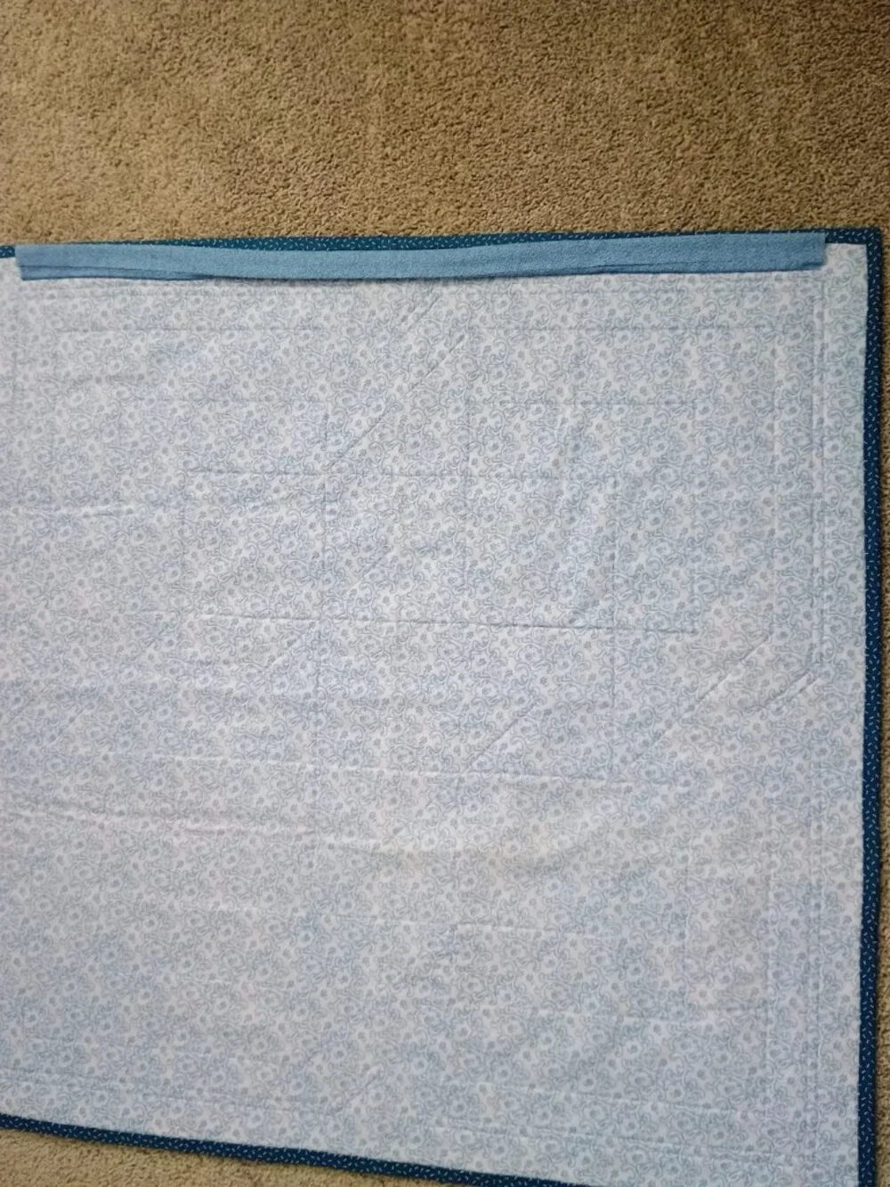 EEUC HANDMADE QUILT WALLHANGING or BABY BLANKET BLUE YELLOW COTTON FABRICS